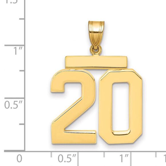 14k Yellow Gold, Athletic Collection, Large Polished Number 20 Pendant - Picture 2 of 3